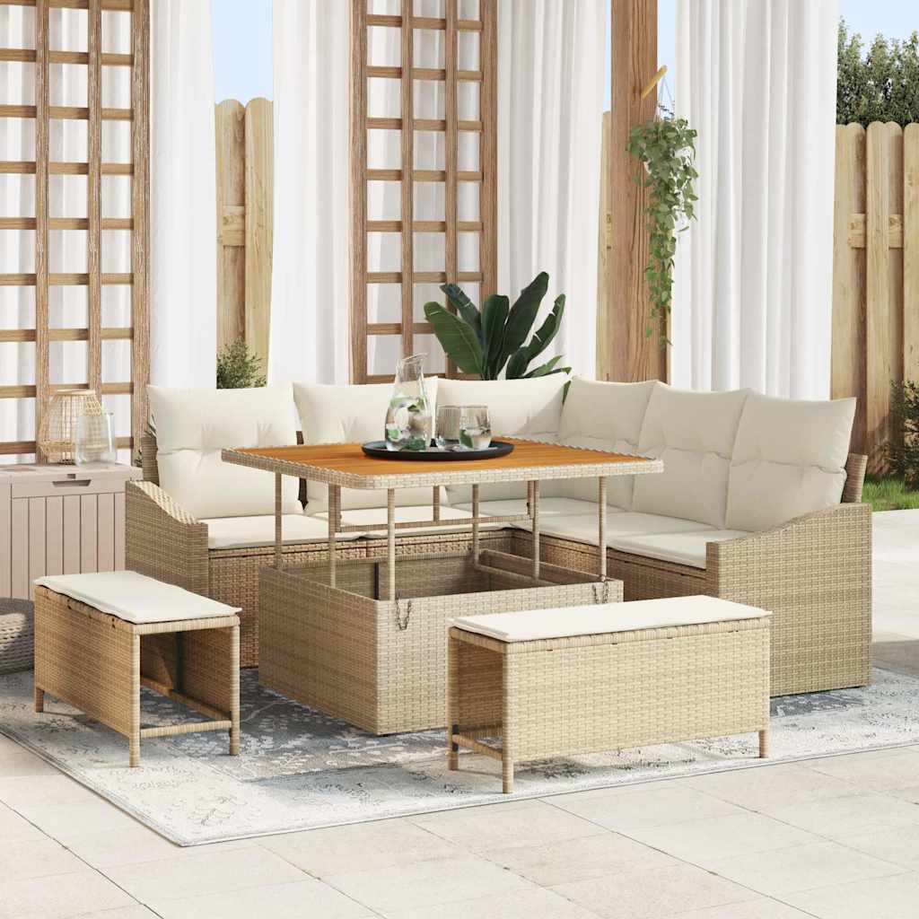 vidaXL Salon de jardin avec coussins 8 pcs Beige Résine tressée