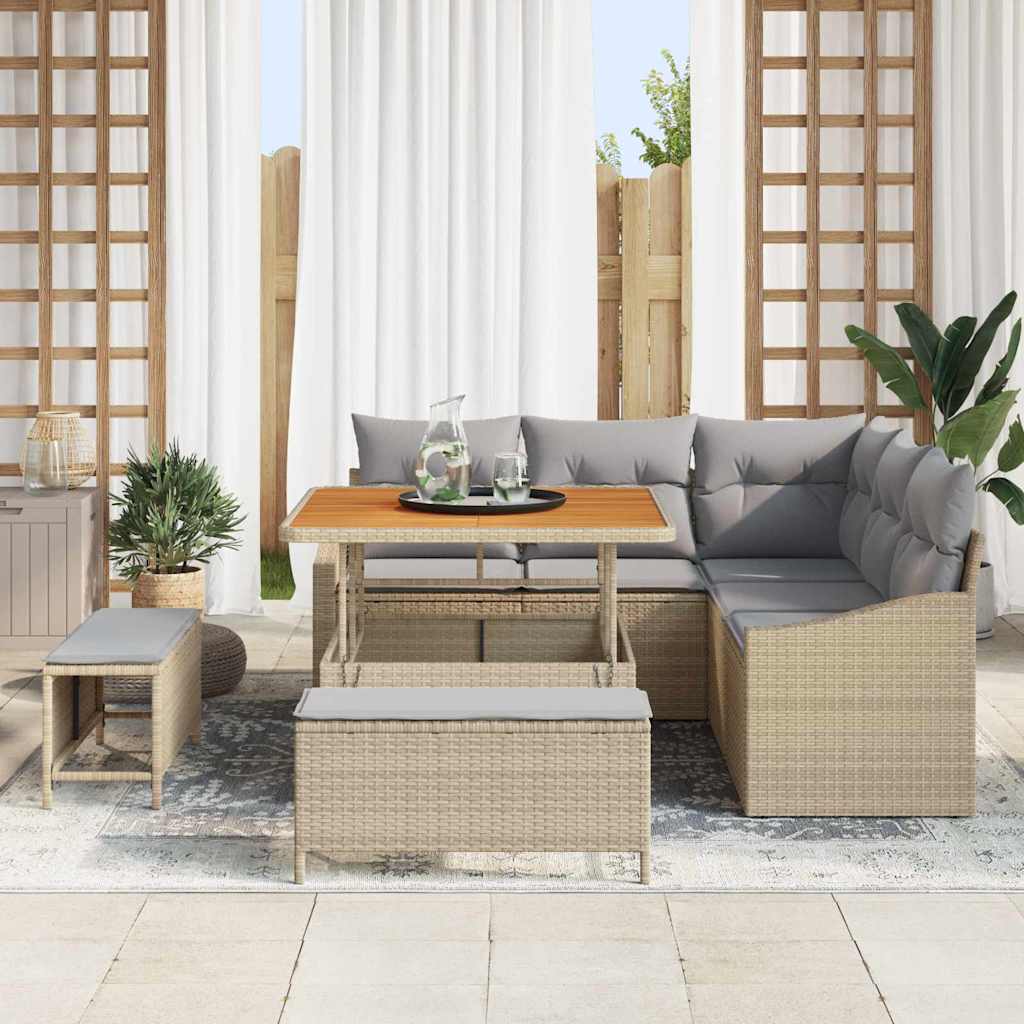 Gartensofa-set mit Kissen 8 pcs Beige Poly-Rattan