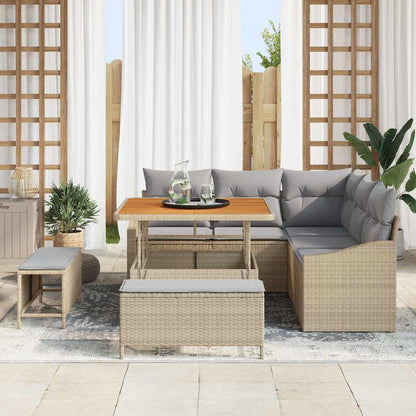Gartensofa-set mit Kissen 8 pcs Beige Poly-Rattan