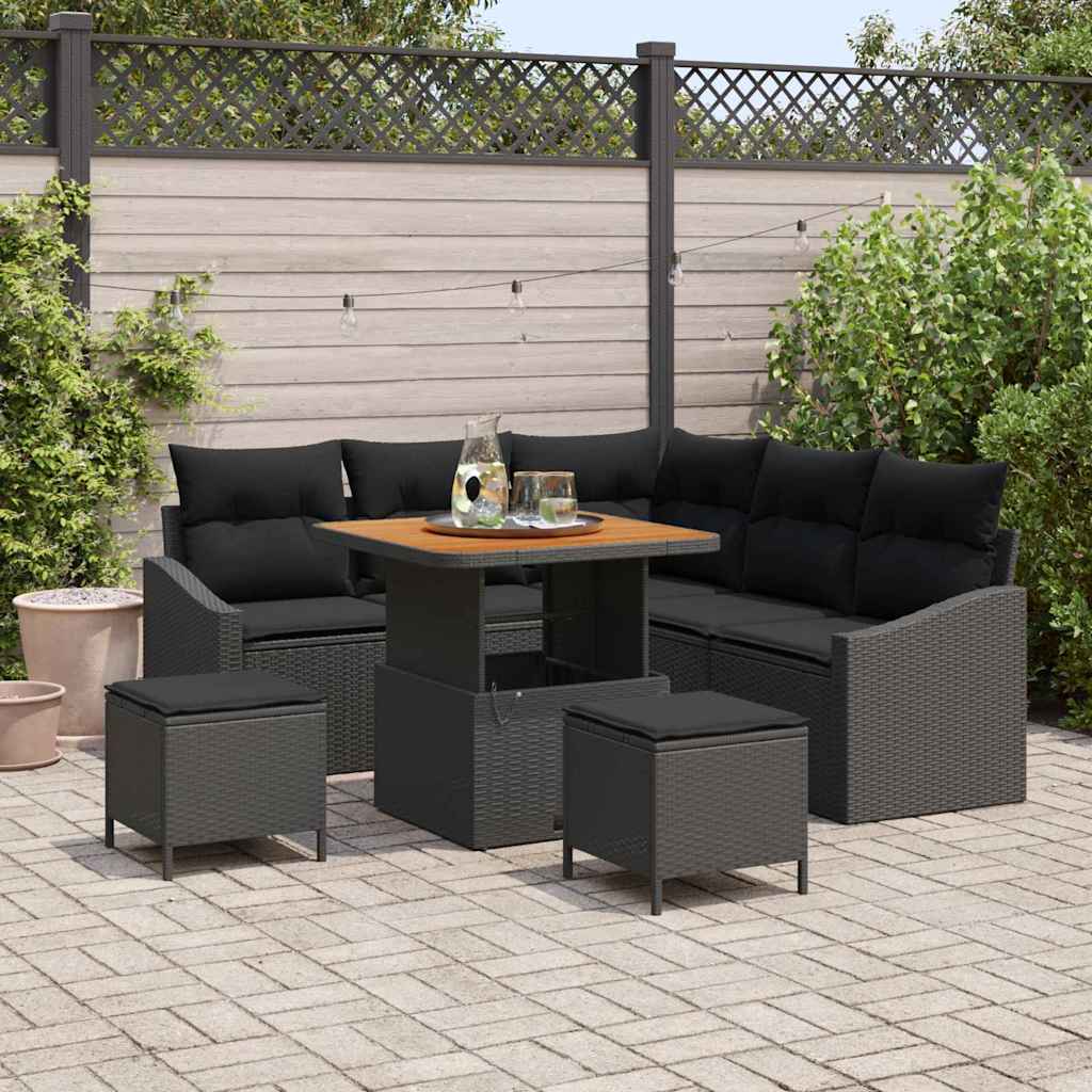 Gartensofa-set mit Kissen 8 pcs Schwarz Poly-Rattan