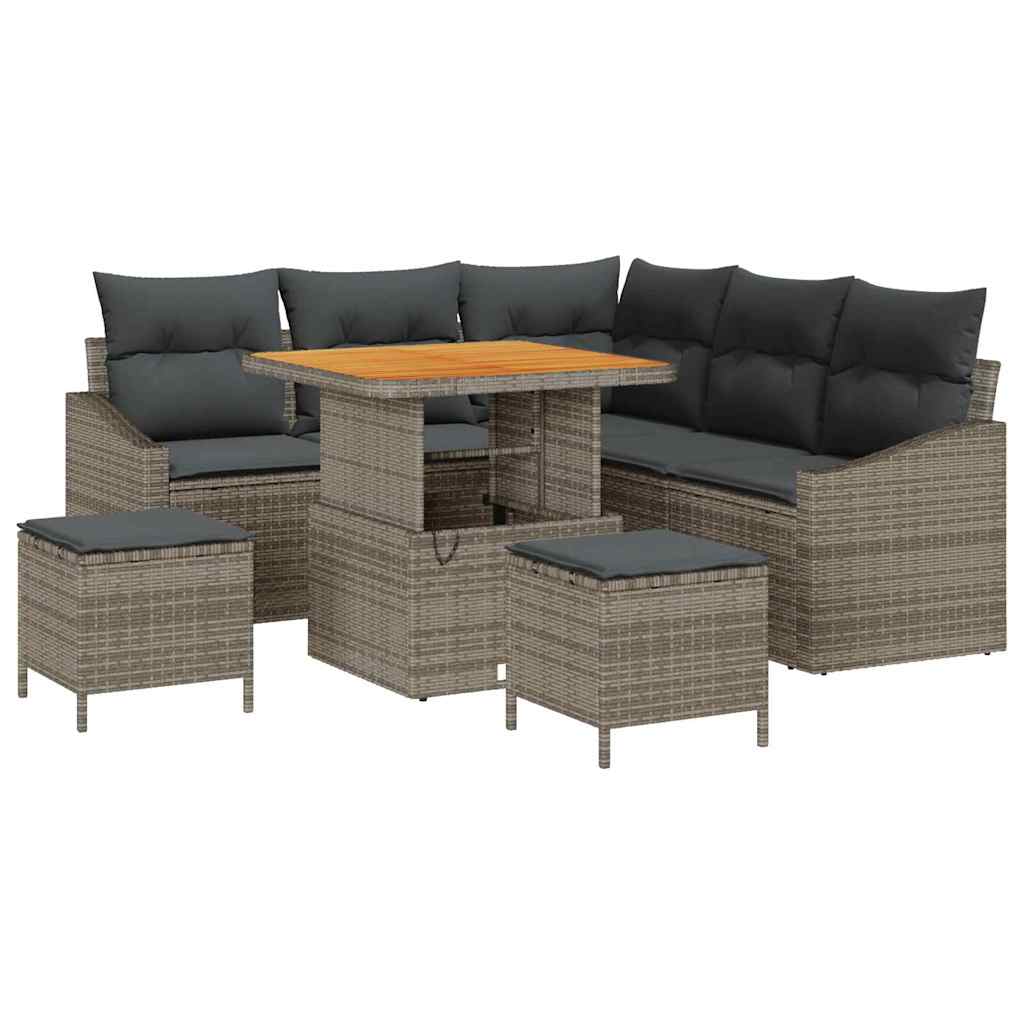 Gartensofa-set mit Kissen 8 pcs Grau Poly-Rattan