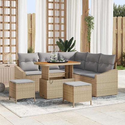 Gartensofa-set mit Kissen 8 pcs Beige Poly-Rattan
