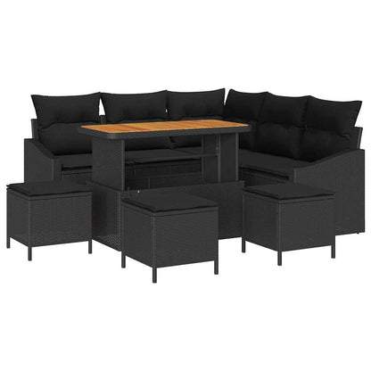 Gartensofa-set mit Kissen 9 pcs Schwarz Poly-Rattan