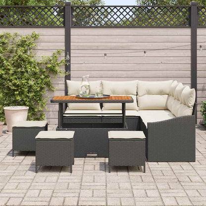 Gartensofa-set mit Kissen 9 pcs Schwarz Poly-Rattan