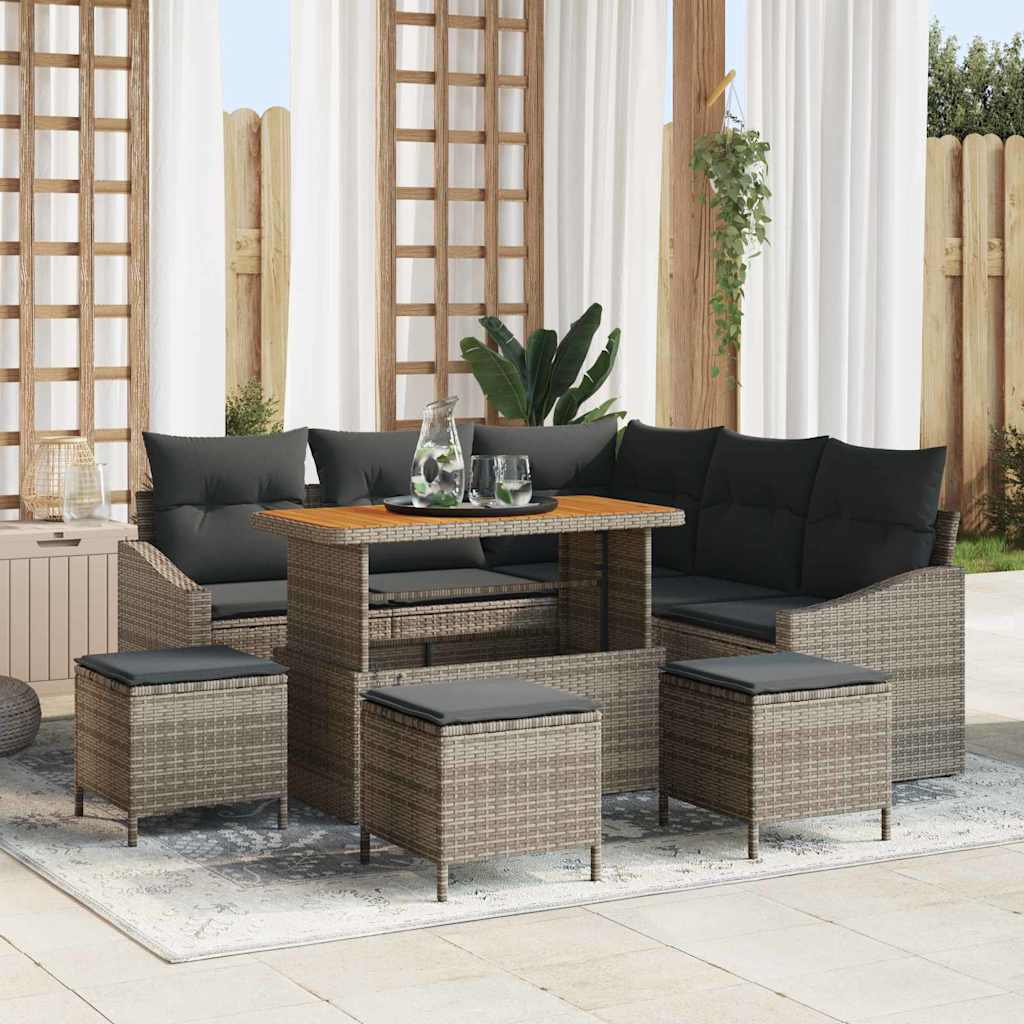 Gartensofa-set mit Kissen 9 pcs Grau Poly-Rattan