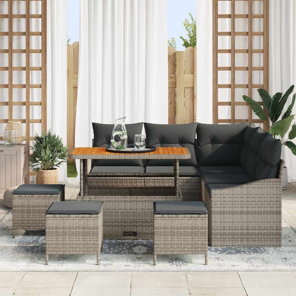 Gartensofa-set mit Kissen 9 pcs Grau Poly-Rattan