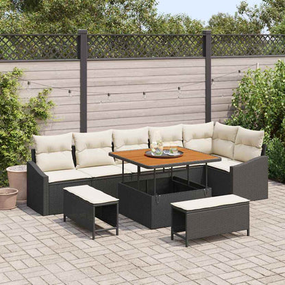 Gartensofa-set mit Kissen 9 pcs Schwarz Poly-Rattan