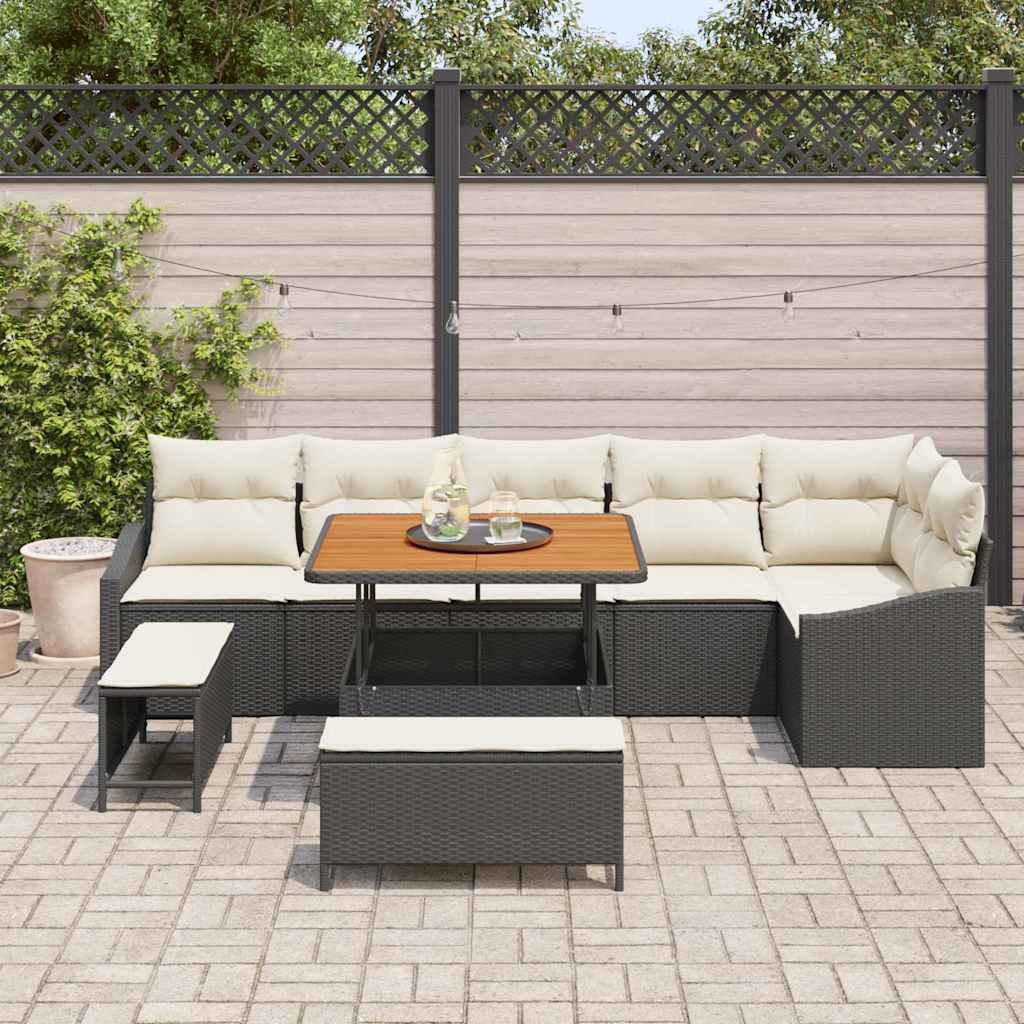 Gartensofa-set mit Kissen 9 pcs Schwarz Poly-Rattan