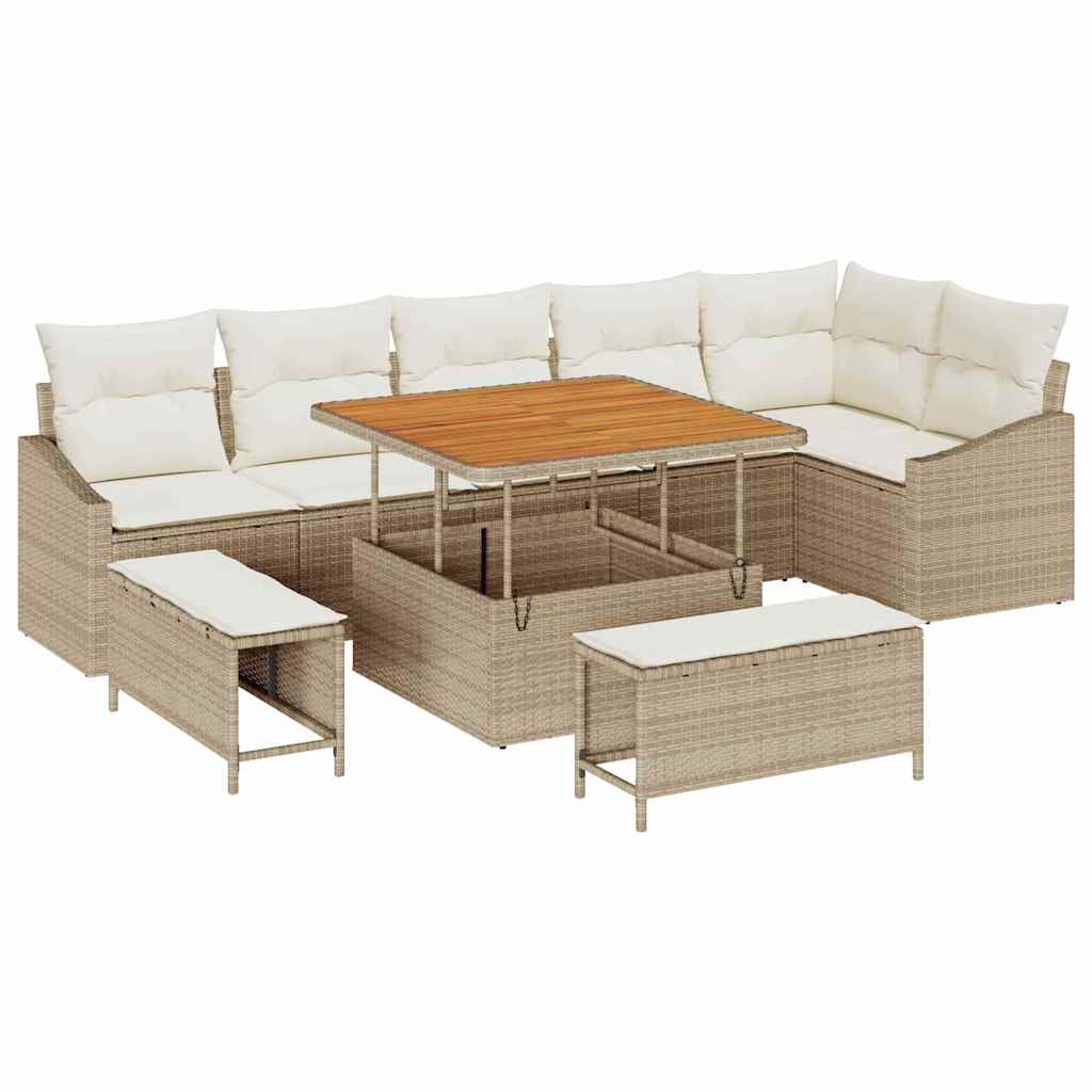 Gartensofa-set mit Kissen 9 pcs Beige Poly-Rattan