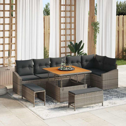 Gartensofa-set mit Kissen 9 pcs Grau Poly-Rattan