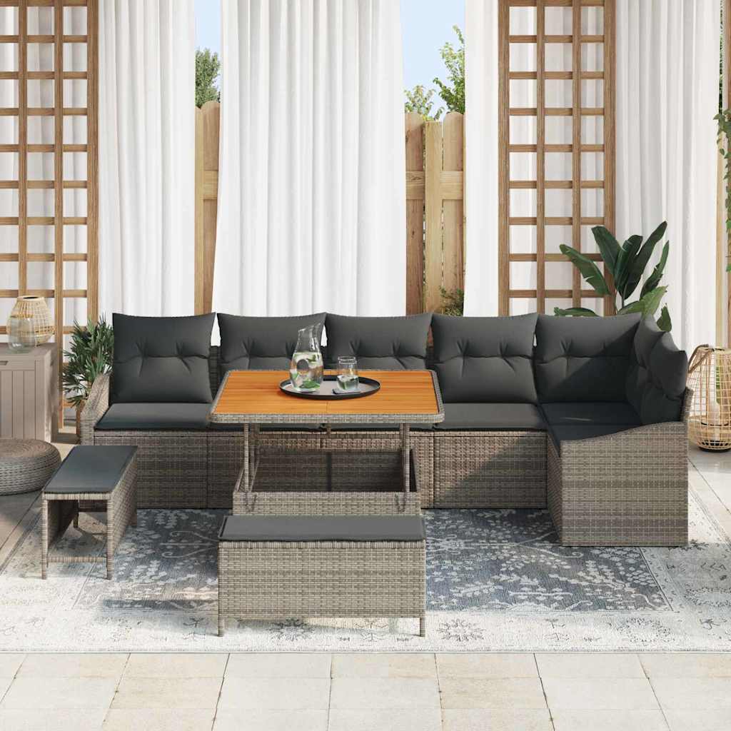 Gartensofa-set mit Kissen 9 pcs Grau Poly-Rattan