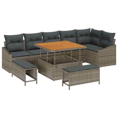 Gartensofa-set mit Kissen 9 pcs Grau Poly-Rattan