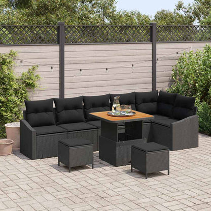 Gartensofa-set mit Kissen 9 pcs Schwarz Poly-Rattan