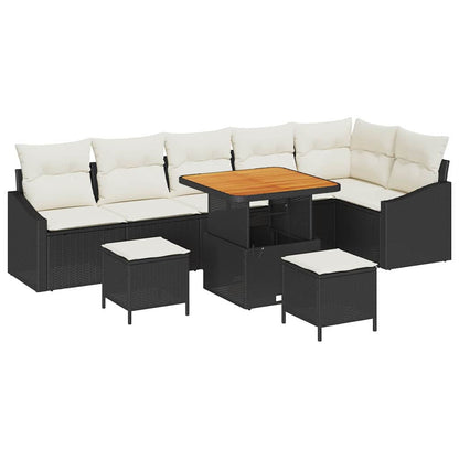 Gartensofa-set mit Kissen 9 pcs Schwarz Poly-Rattan