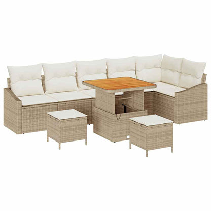 Gartensofa-set mit Kissen 9 pcs Beige Poly-Rattan