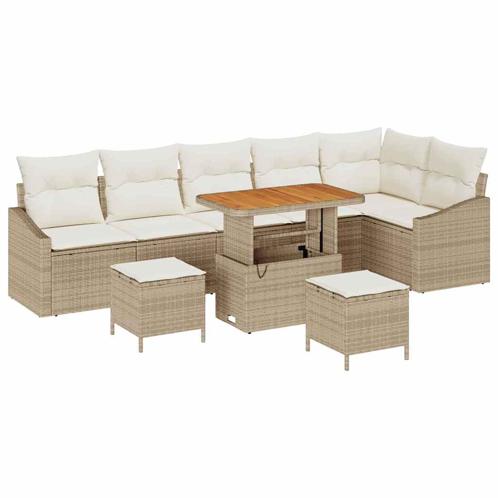Gartensofa-set mit Kissen 9 pcs Beige Poly-Rattan