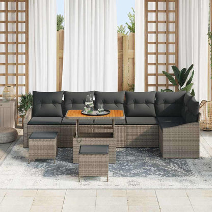 Gartensofa-set mit Kissen 9 pcs Grau Poly-Rattan