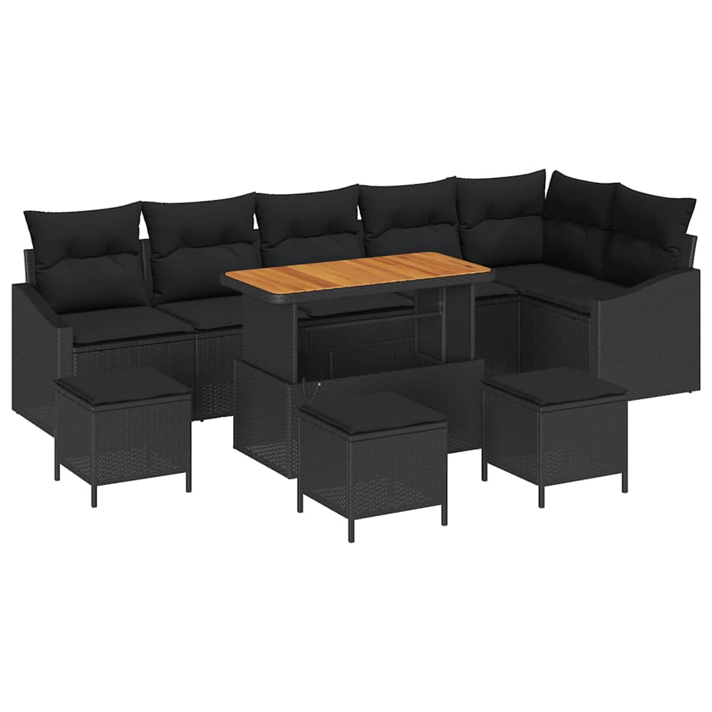 Gartensofa-set mit Kissen 10 pcs Schwarz Poly-Rattan