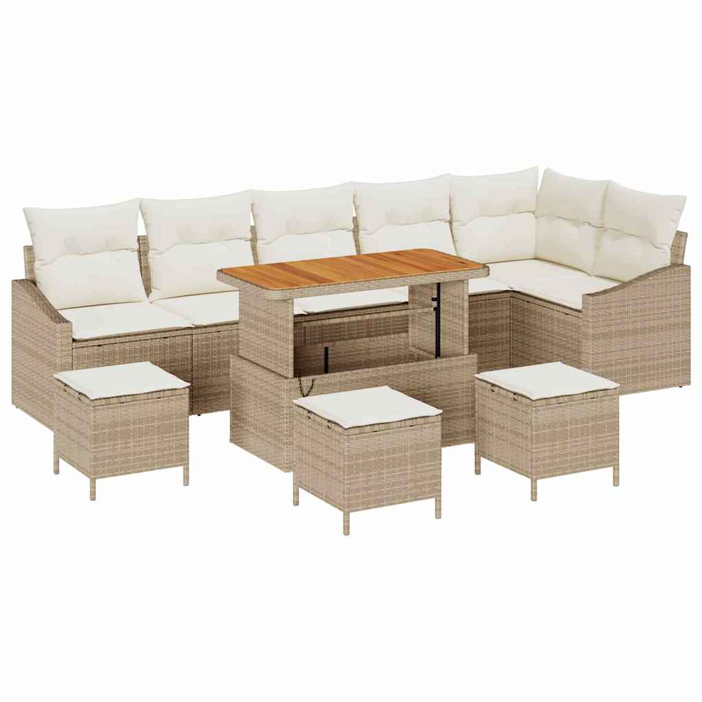 Gartensofa-set mit Kissen 10 pcs Beige Poly-Rattan