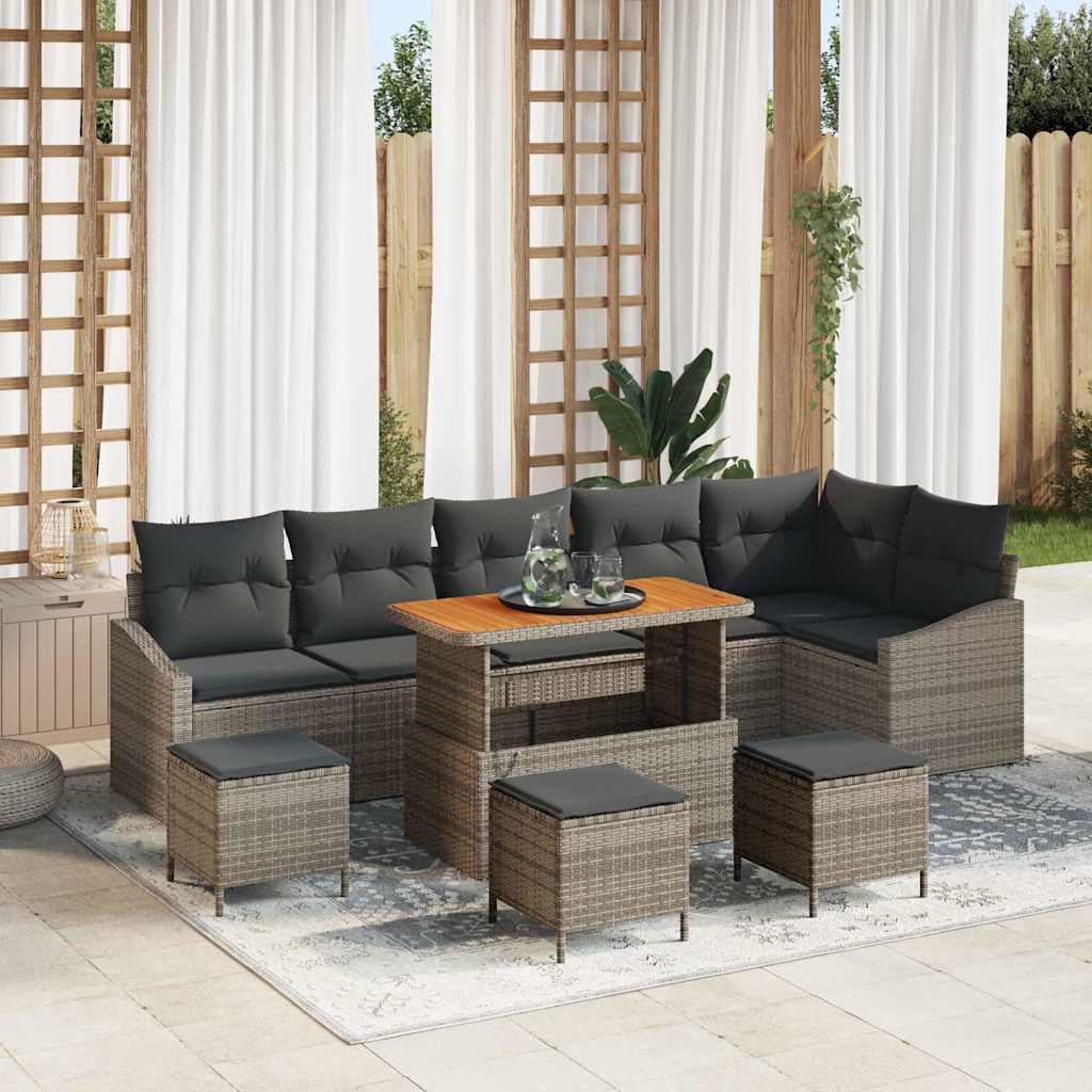 Gartensofa-set mit Kissen 10 pcs Grau Poly-Rattan