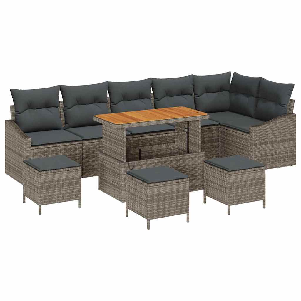 Gartensofa-set mit Kissen 10 pcs Grau Poly-Rattan