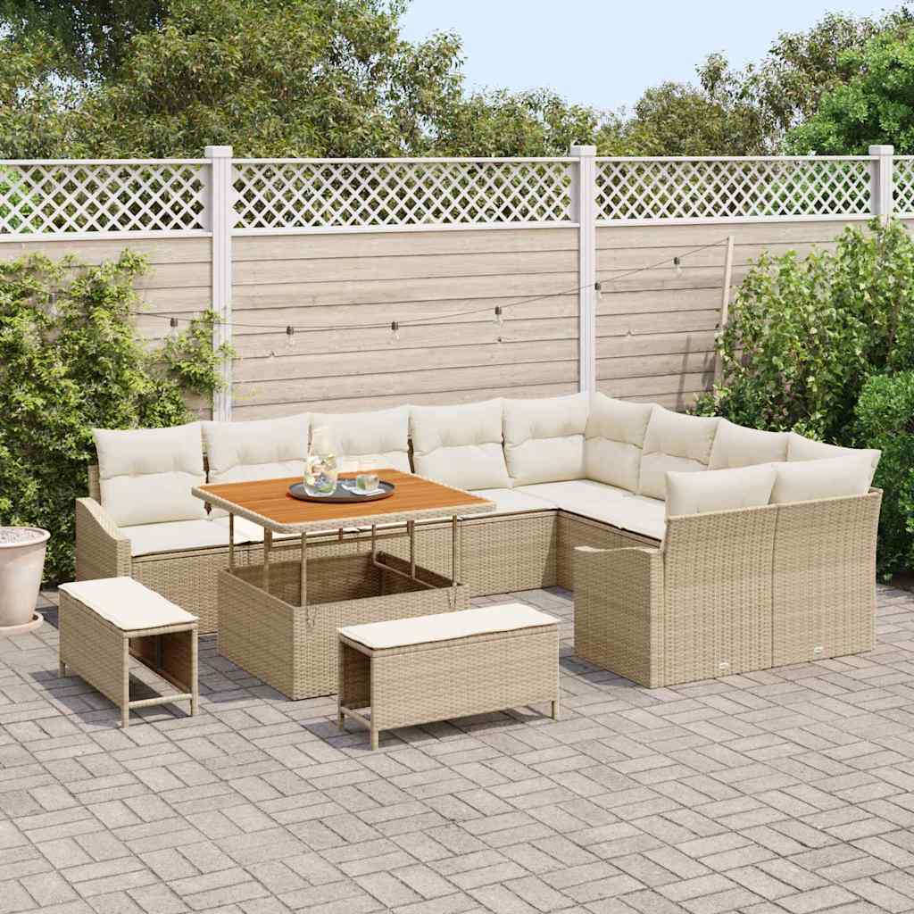 vidaXL Gartensofa-set mit Kissen 12 pcs Beige Poly-Rattan