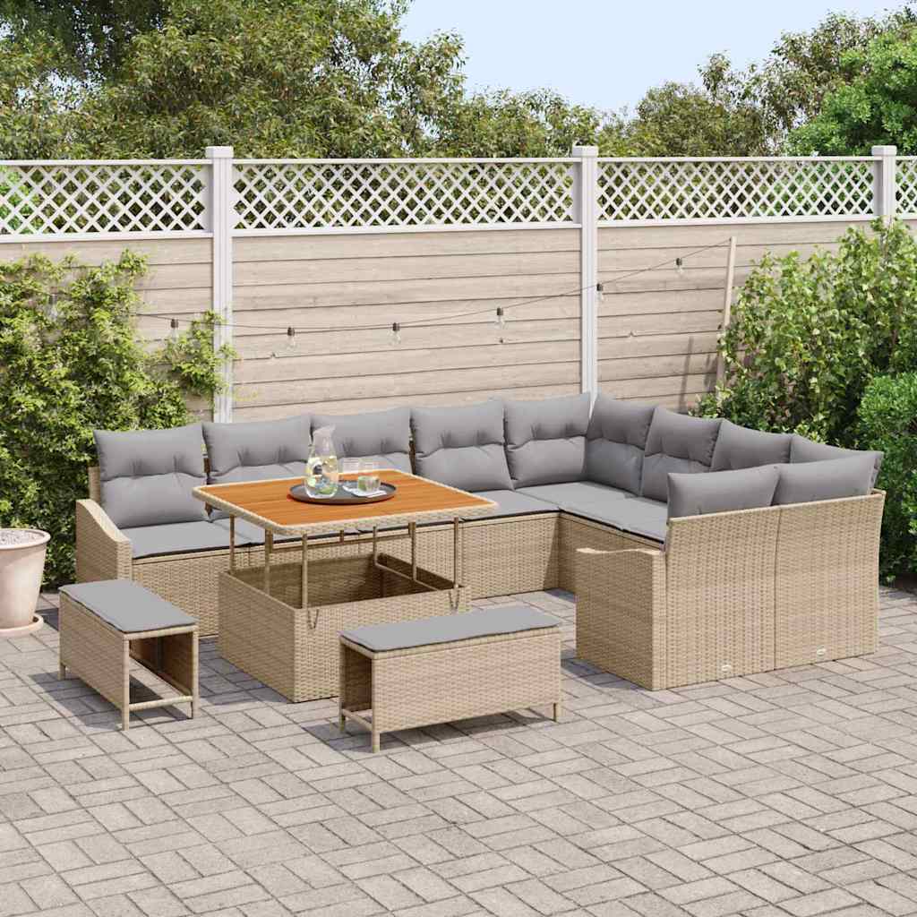 Gartensofa-set mit Kissen 12 pcs Beige Poly-Rattan