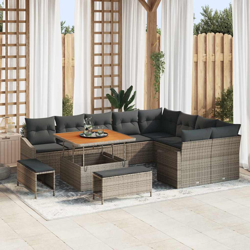 Gartensofa-set mit Kissen 12 pcs Grau Poly-Rattan
