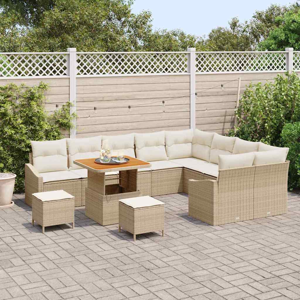 vidaXL Gartensofa-set mit Kissen 12 pcs Beige Poly-Rattan