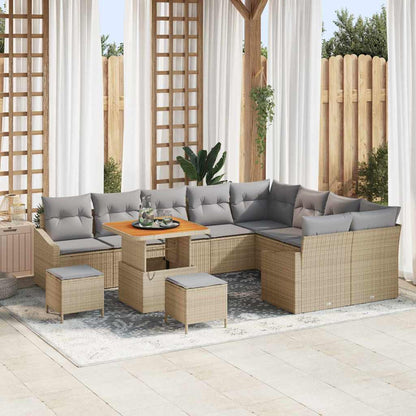 Gartensofa-set mit Kissen 12 pcs Beige Poly-Rattan