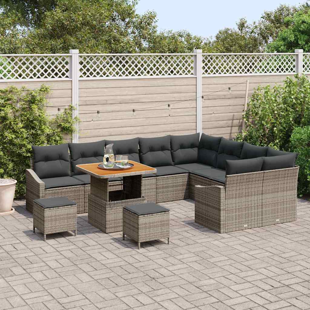 vidaXL Gartensofa-set mit Kissen 12 pcs Grau Poly-Rattan