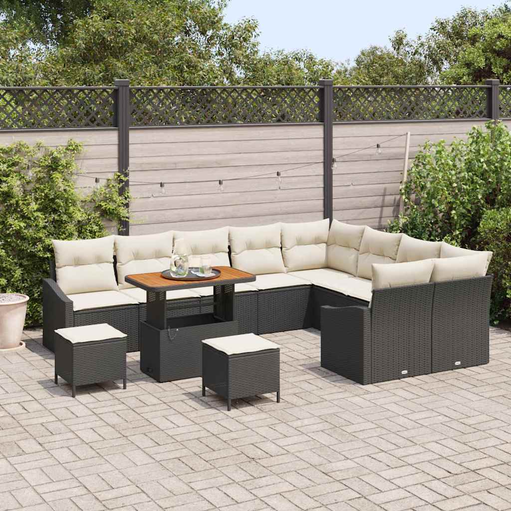 Gartensofa-set mit Kissen 12 pcs Schwarz Poly-Rattan