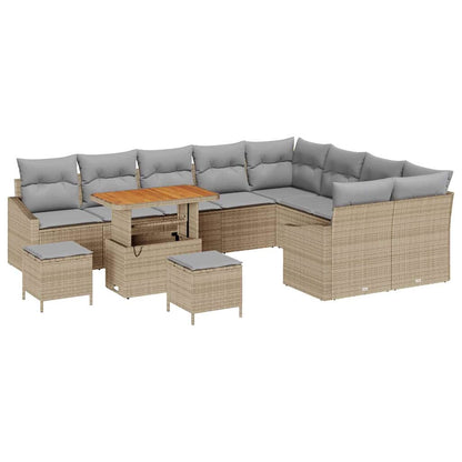 Gartensofa-set mit Kissen 12 pcs Beige Poly-Rattan