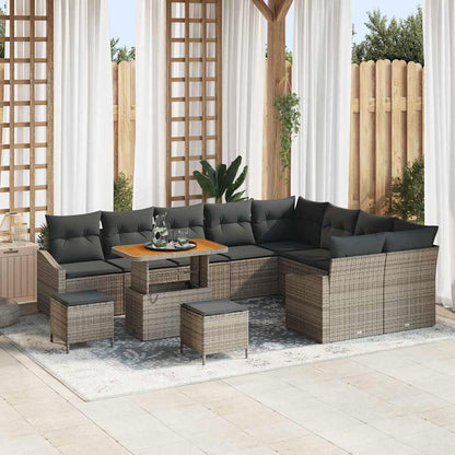 vidaXL Gartensofa-set mit Kissen 12 pcs Grau Poly-Rattan