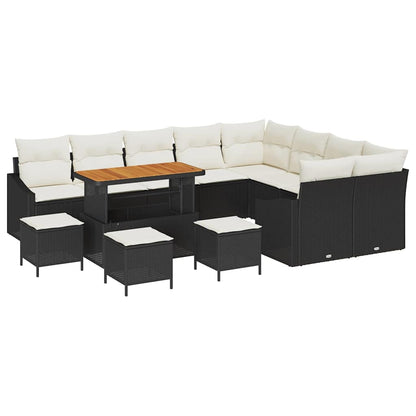 Gartensofa-set mit Kissen 13 pcs Schwarz Poly-Rattan