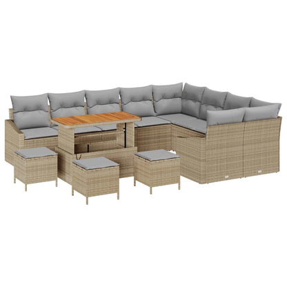 Gartensofa-set mit Kissen 13 pcs Beige Poly-Rattan