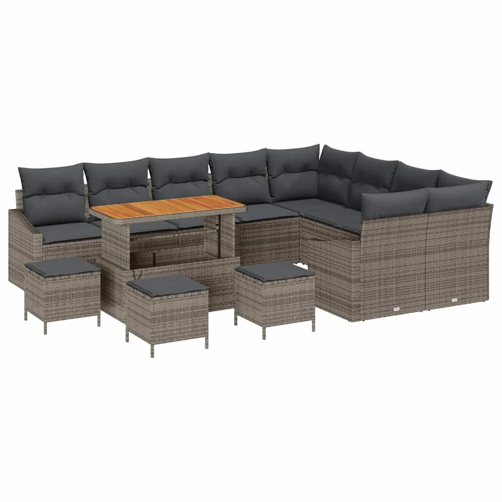 Gartensofa-set mit Kissen 13 pcs Grau Poly-Rattan