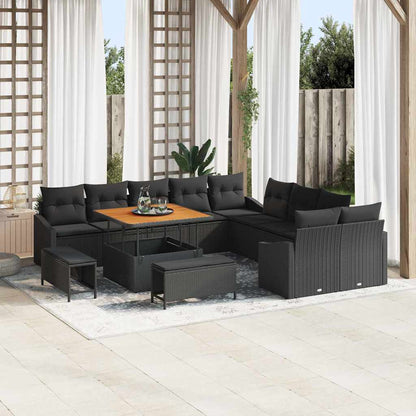 Gartensofa-set mit Kissen 13 pcs Schwarz Poly-Rattan