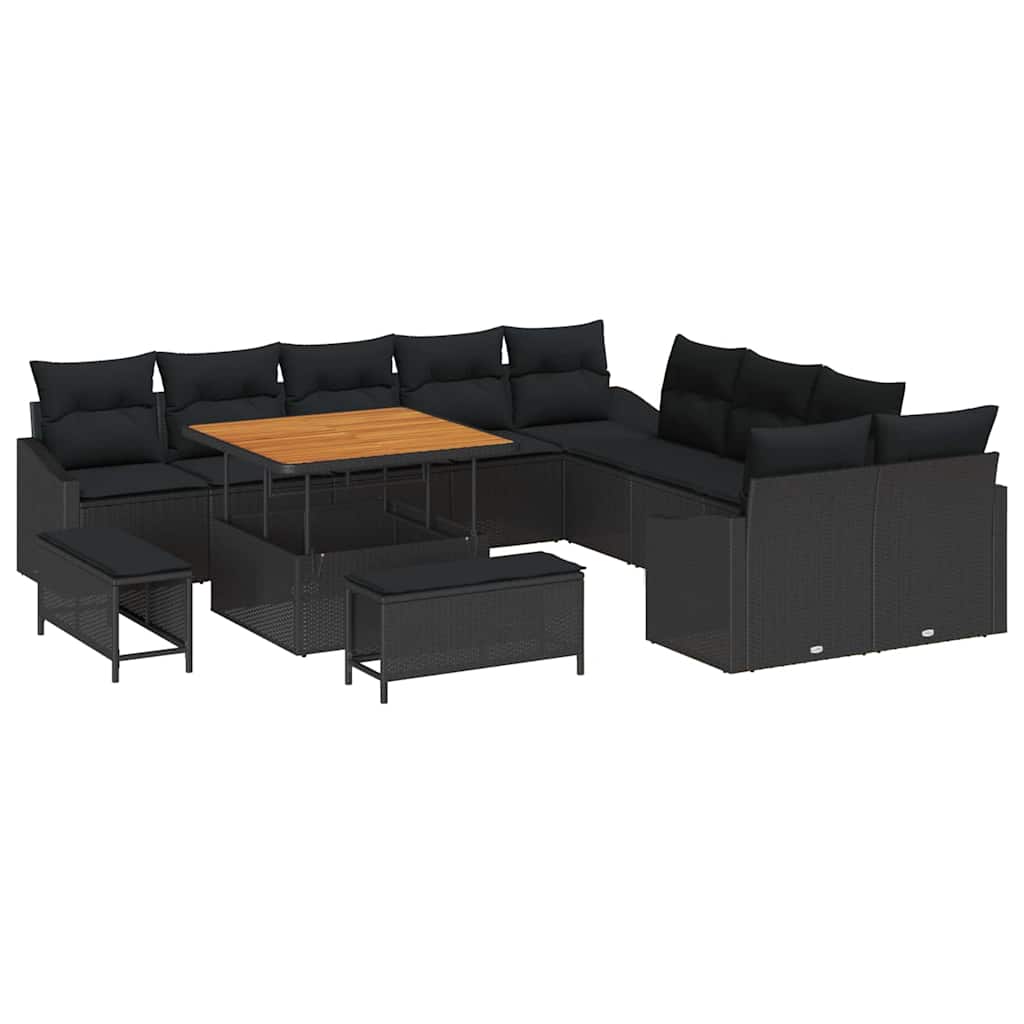 Gartensofa-set mit Kissen 13 pcs Schwarz Poly-Rattan
