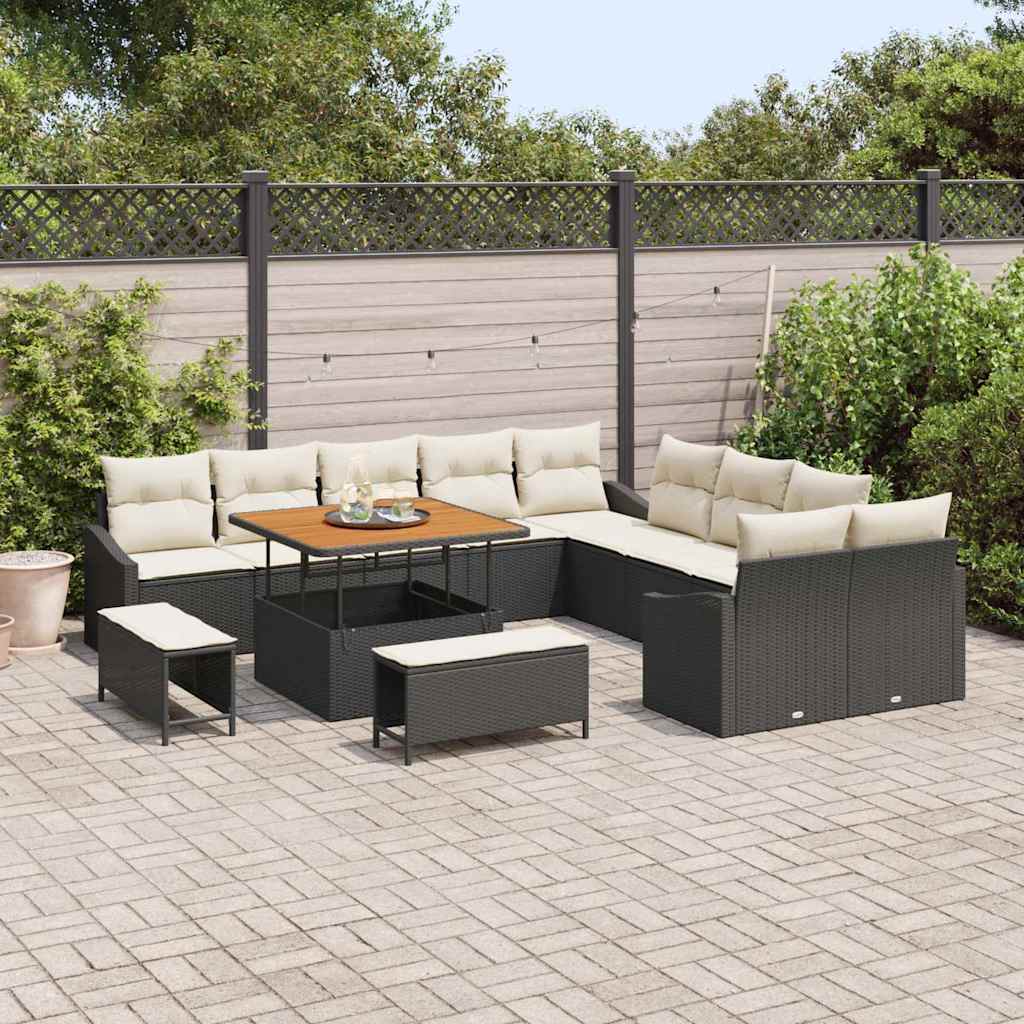 Gartensofa-set mit Kissen 13 pcs Schwarz Poly-Rattan