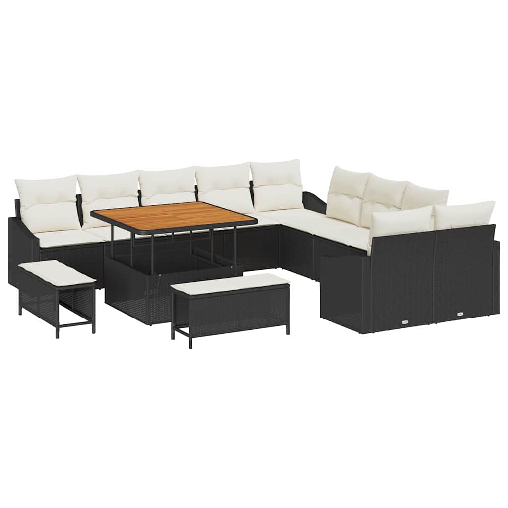 Gartensofa-set mit Kissen 13 pcs Schwarz Poly-Rattan