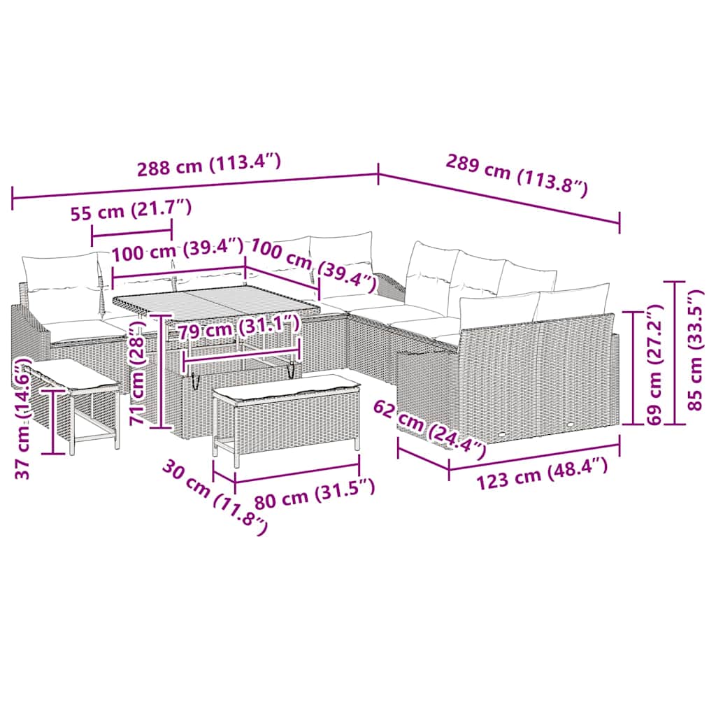 vidaXL Ensemble de canapés de jardin avec coussins 13 pcs Beige résine tressée