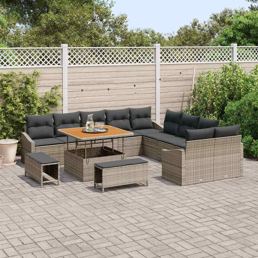 Gartensofa-set mit Kissen 13 pcs Grau Poly-Rattan