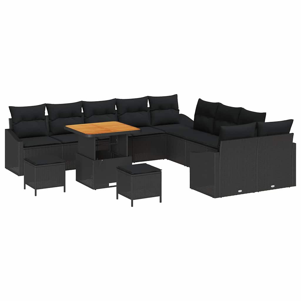 Gartensofa-set mit Kissen 13 pcs Schwarz Poly-Rattan