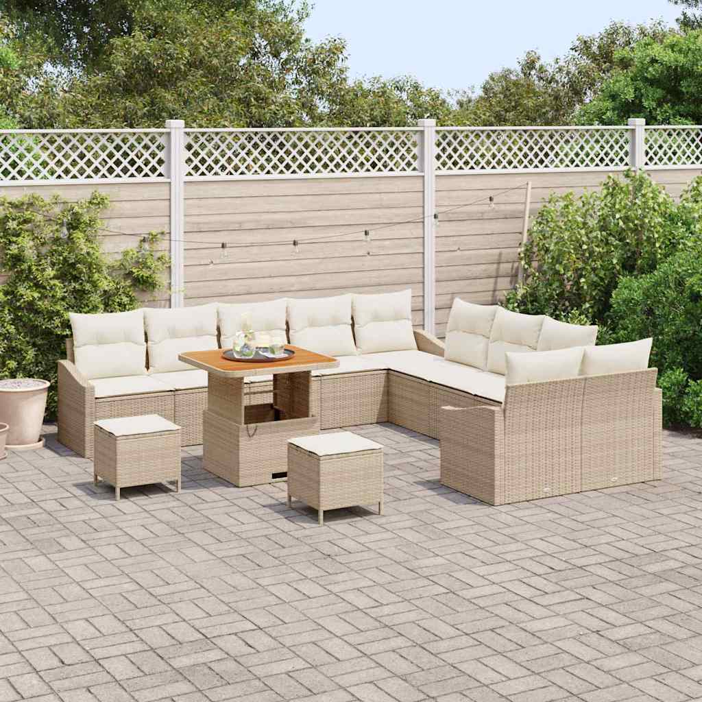 Gartensofa-set mit Kissen 13 pcs Beige Poly-Rattan
