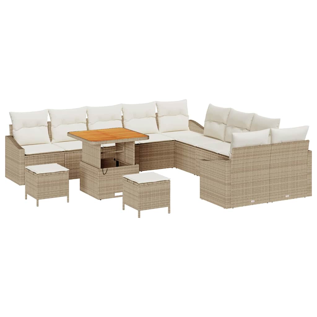 Gartensofa-set mit Kissen 13 pcs Beige Poly-Rattan