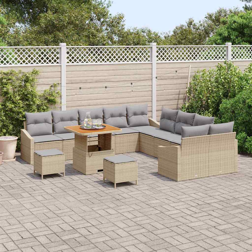 Gartensofa-set mit Kissen 13 pcs Beige Poly-Rattan