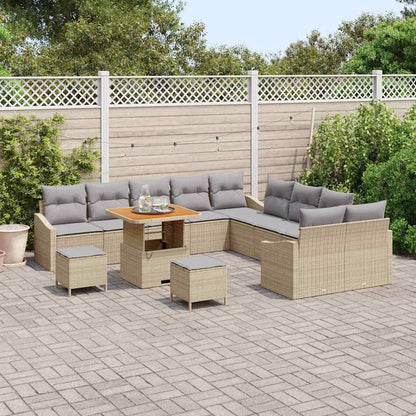 Gartensofa-set mit Kissen 13 pcs Beige Poly-Rattan