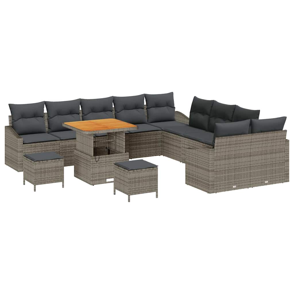 Gartensofa-set mit Kissen 13 pcs Grau Poly-Rattan