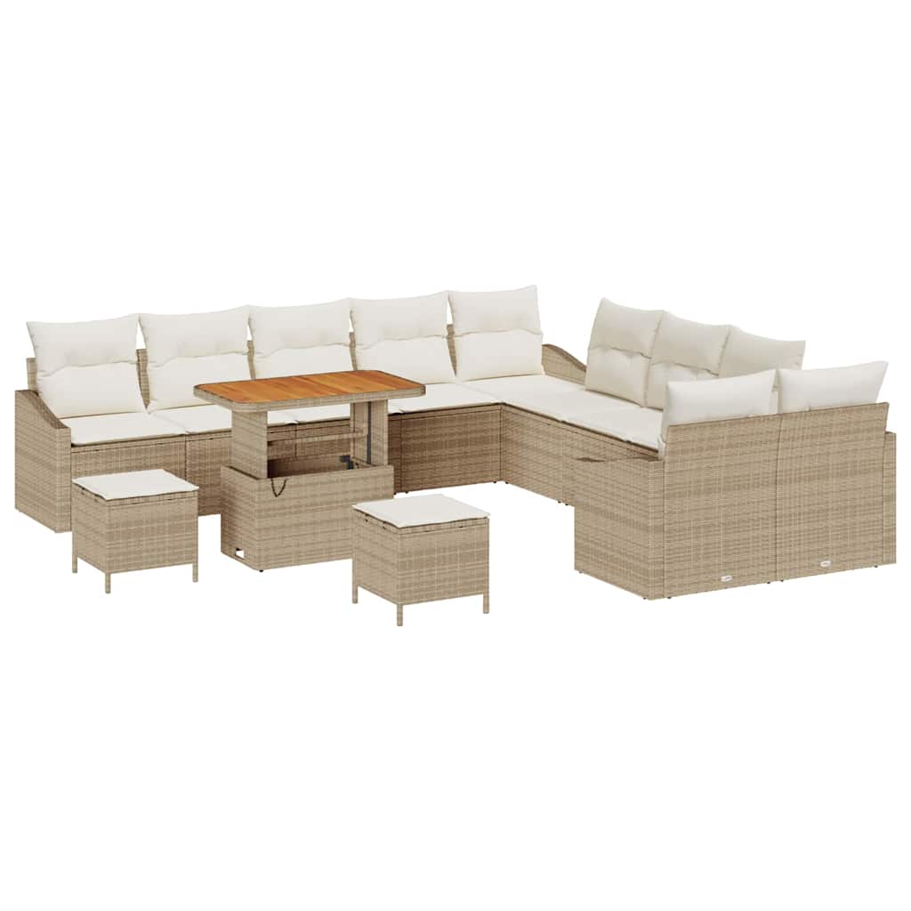 Gartensofa-set mit Kissen 13 pcs Beige Poly-Rattan